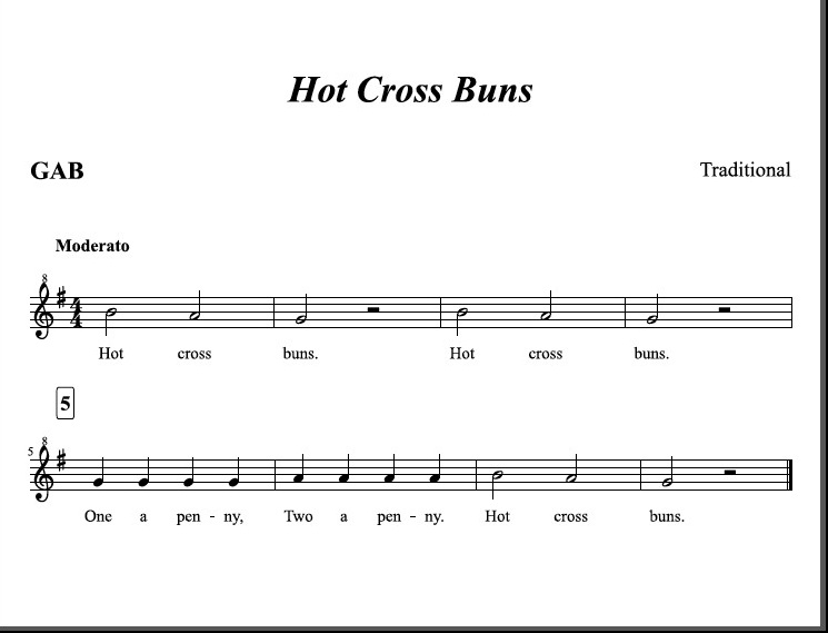 Hot Cross Buns Song Recorder Notes.