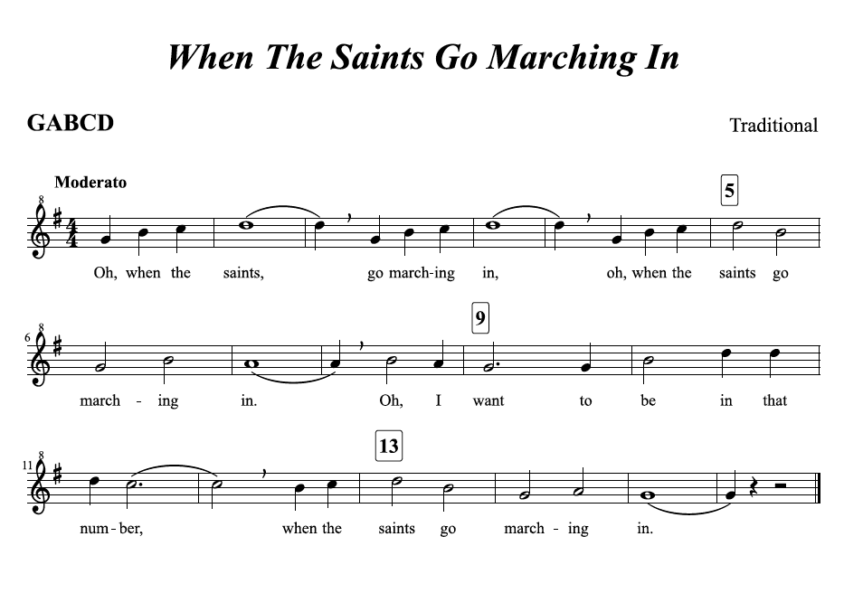 A4 and march card When The Saints Go Marching In